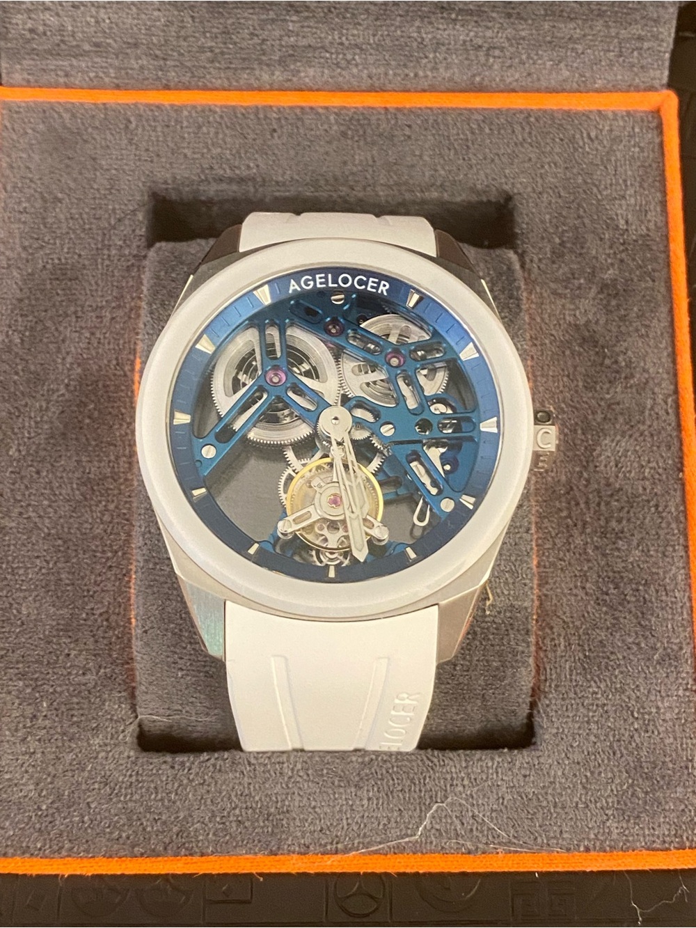Agelocer Original Skeleton Automatic Watch 9104W10-R White Blue Tourbillon